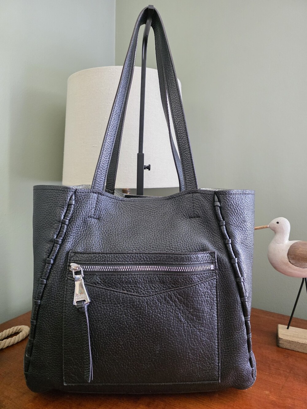 Aimee Kestenberg Pebbled Leather Tote Black Shoulder Bag Purse